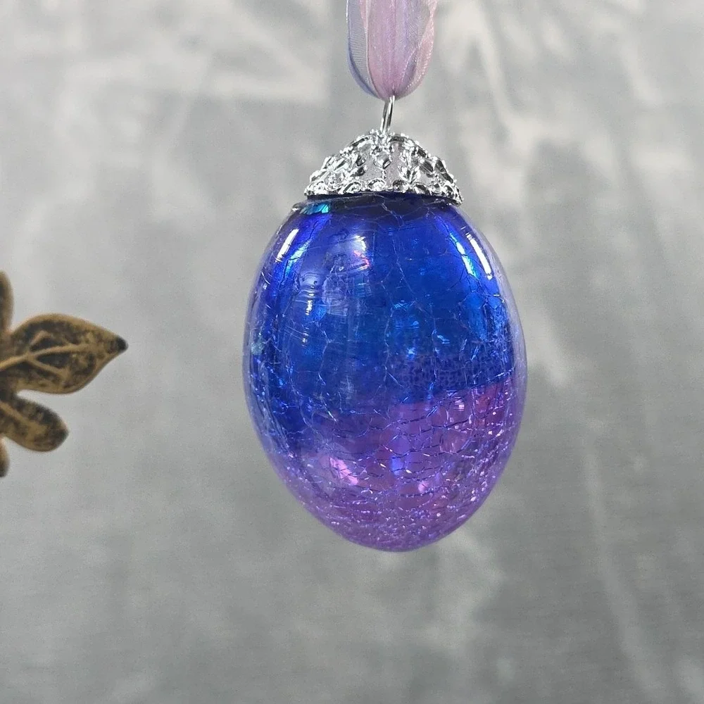 Vintage Easter Egg Crackle‎ Iridescent Glass Kugel Style - 2